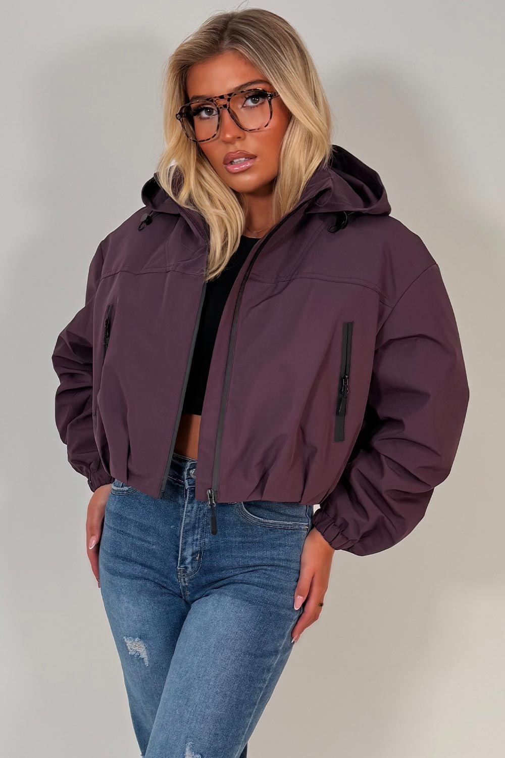 purple padded hooded rain jacket womens styledup uk