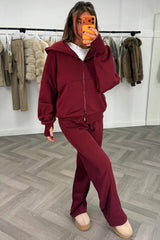 zara womens burgundy hoodie and wide leg joggers two piece lounge set styledup 