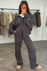 womens zip up hoodie and wide leg jogger tracksuit co ord set styledup