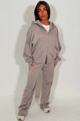 womens wide leg joggers and zip through hoodie with thumb holes tracksuit set styledup 