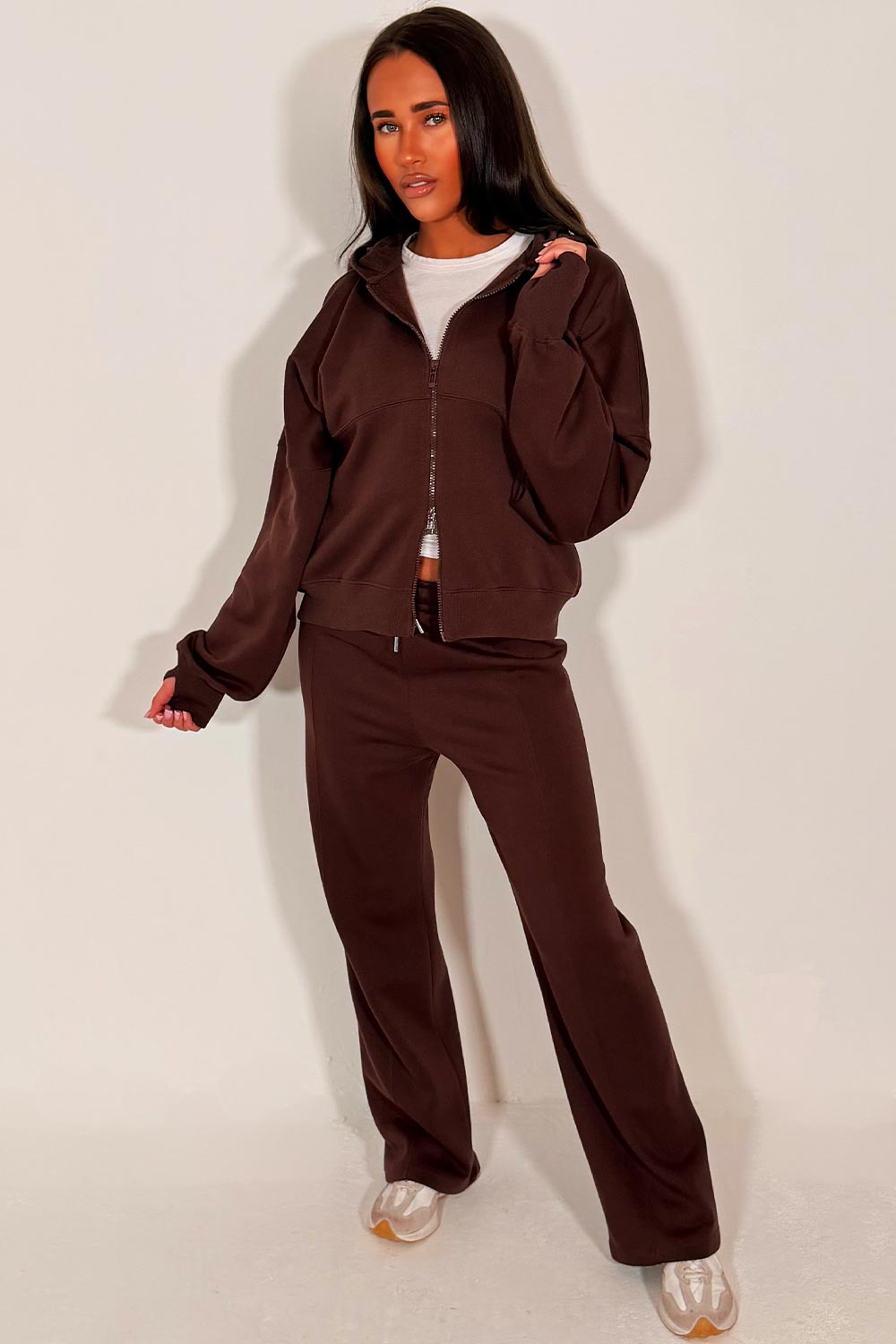 womens zip up hoodie and jogger tracksuit lounge set zara uk sale styledup fashion