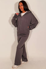 womens zip up hoodie and wide leg jogger tracksuit co ord set styledup