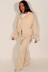 womens zip through hoodie and wide leg jogger tracksuit lounge set with drop shoulders and thumbholes styledup 