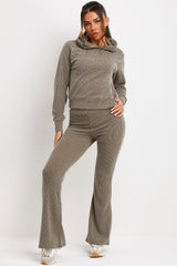 hoodie and trousers two piece ribbed loungewear co ord set