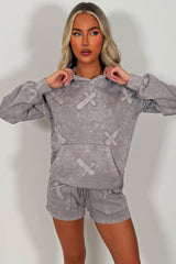 cross applique hoodie and shorts tracksuit for womens styledup uk