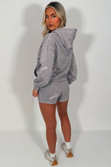 womens summer shorts tracksuit hoodie and shorts co ord with cross applique styledup whitefox uk