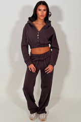 button up crop hoodie and wide leg joggers tracksuit set charcoal styledup fashion 