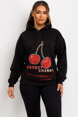 womens oversized hoodie with cherry graphic slogan