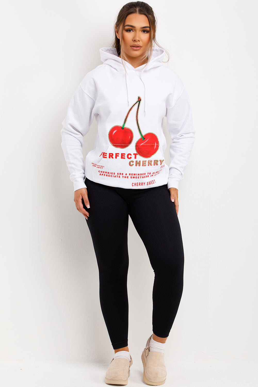 womens cherry graphic oversized hoodie loungewear