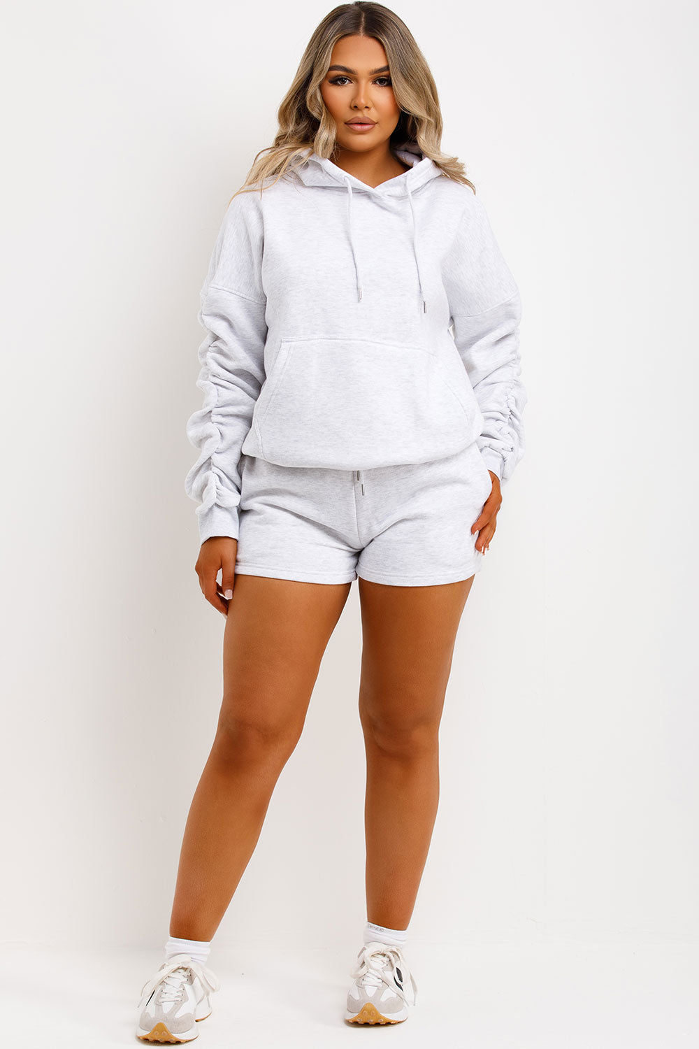 womens shorts and hoodie tracksuit lounge set airport outfit