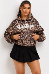 vintage leopard print hoodie with ruched gathered sleeves womens loungewear