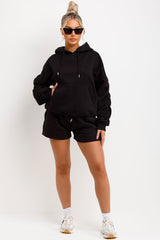 short tracksuit hoodie and shorts lounge set airport outfit