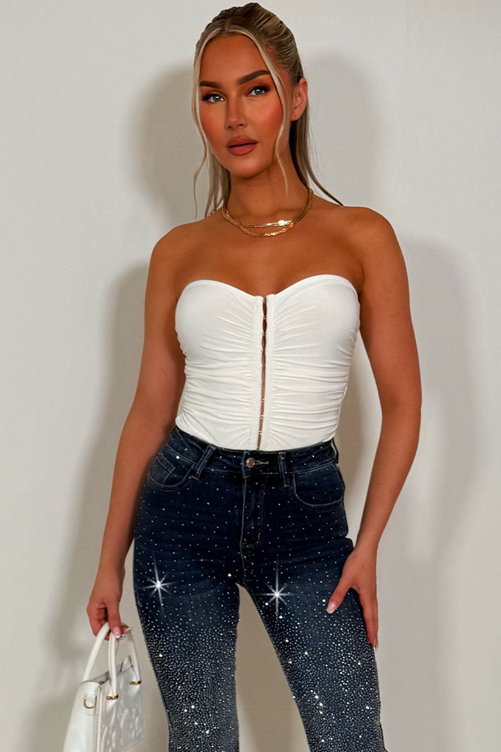 corset top with hook and eye front going out night out outfit styledup