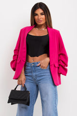 blazer with ruched sleeves