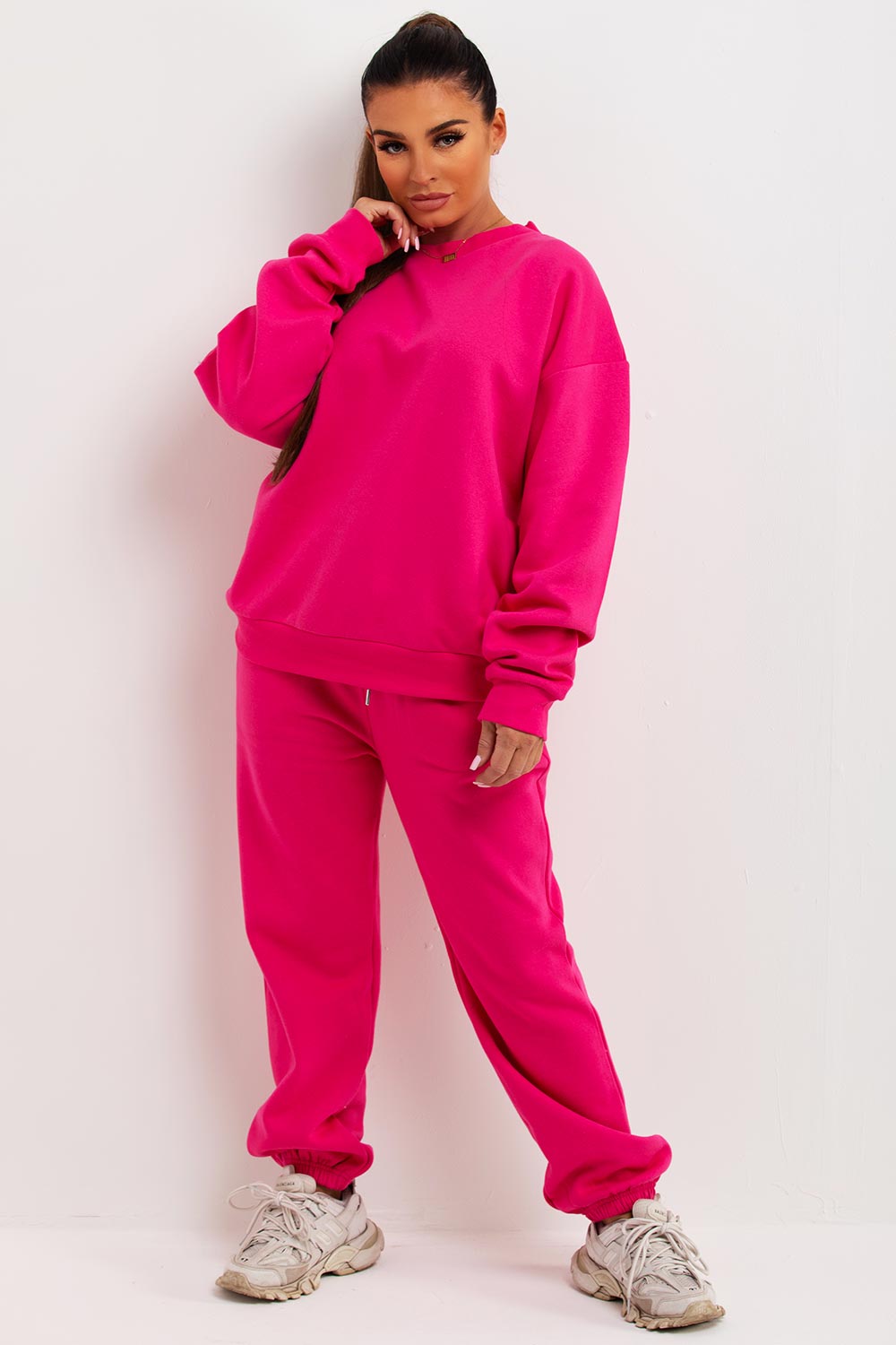 Women's Sweatshirt And Joggers Loungewear Set Hot Pink – Styledup