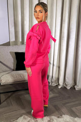 pink loungewear co ord set cut out bow detail