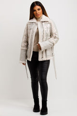 womens faux fur faux suede padded puffer jacket