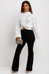 womens long sleeve satin going out party top 