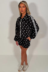 womens side stripe polka dot track jacket and shorts two piece co ord set styledup uk