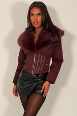 womens winter jacket with fur collar brown styledup uk
