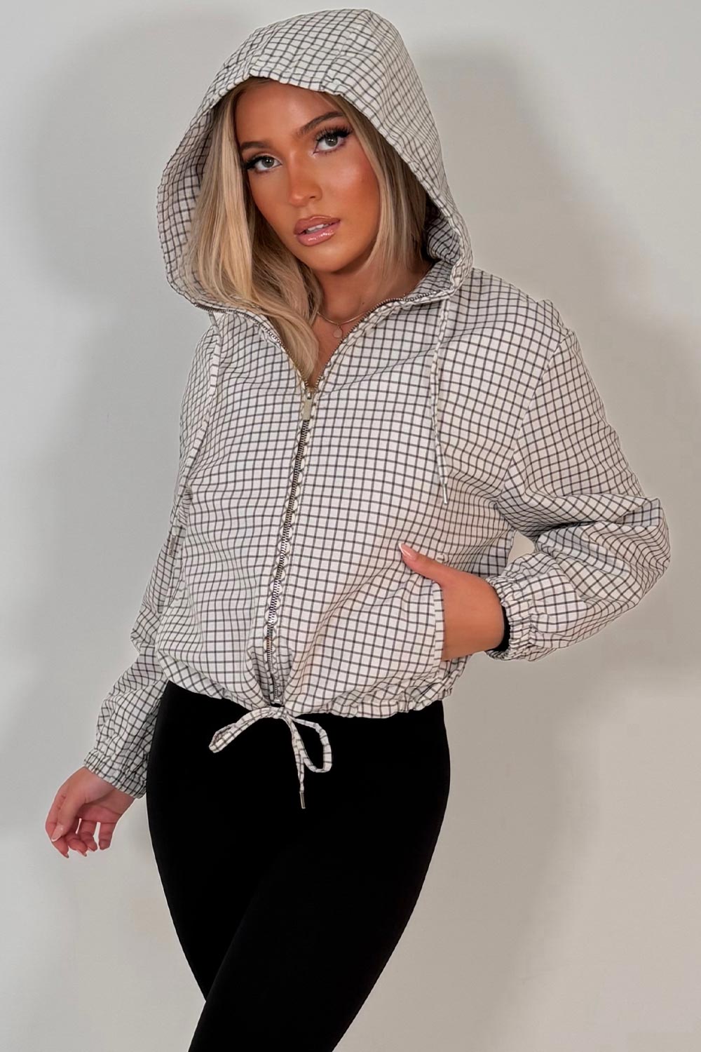 check print hooded jacket styledup uk