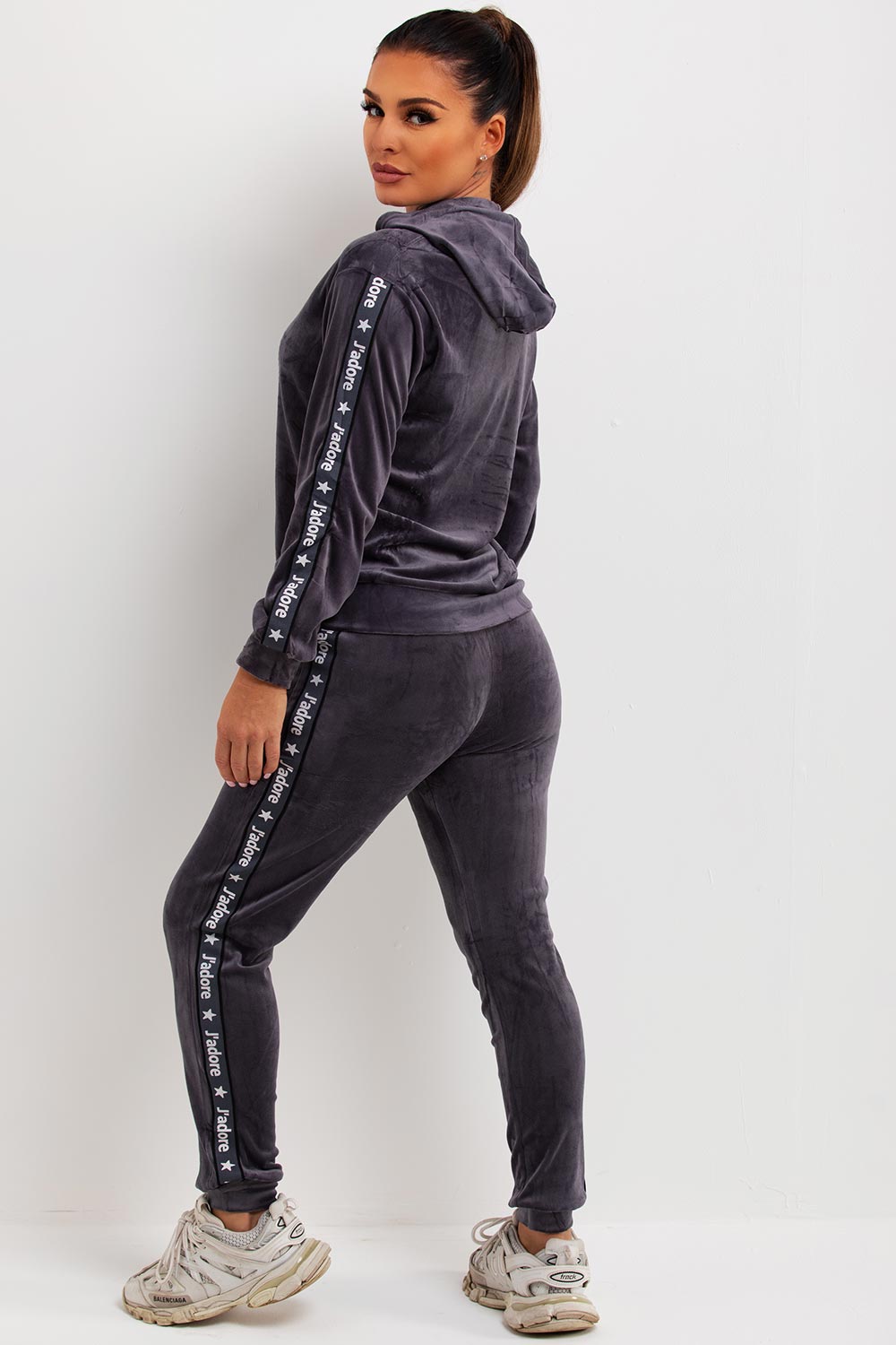 womens velour hooded tracksuit co ord set sale
