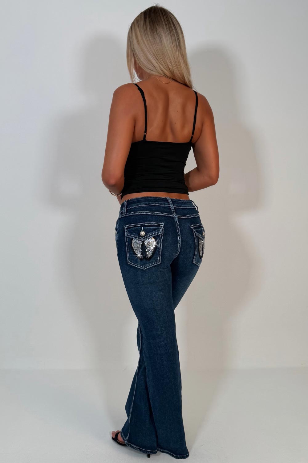 sparkly sequin wings y2k jeans boot cut flared leg for womens uk
