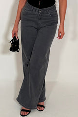 stretchy denim wide leg jeans grey styledup