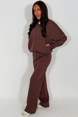 zara womens brown bomber sweatshirt with zip and straight leg joggers tracksuit set