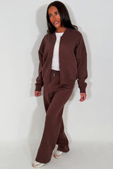 zara womens bomber sweatshirt and straight leg joggers lounge set brown tracksuit