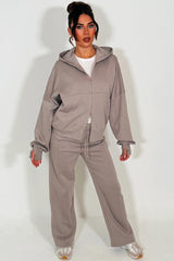 womens double zip drop shoulder oversized hoodie and wide leg joggers two piece tracksuit co ord set styledup casual lounge set zara womens