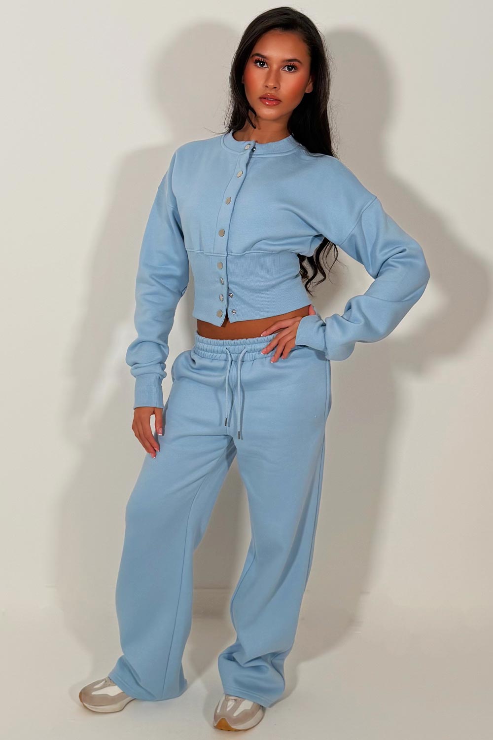 womens button up waist compression tracksuit baby blue tiktok styledup