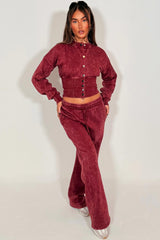 womens button up waist compression tracksuit acid wash tiktok styledup