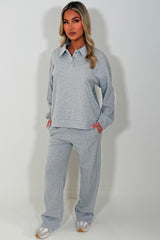 womens collared sweatshirt and straight leg joggers tracksuit lounges set airport outfit