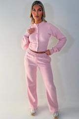 womens button up waist compress crop sweatshirt and joggers loungewear co ord set styledup casual comfy airport outfit set