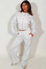 womens button up waist compression tracksuit grey marl tiktok styledup