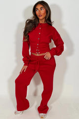 womens button up waist compression tracksuit red tiktok styledup