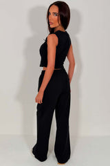 womens black wide leg joggers and crop top two piece tracksuit co ord airport outfit zara uk
