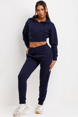 womens zip front crop tracksuit navy