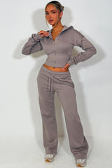 womens charcoal grey joggers and crop corset cinched waist hoodie tracksuit set two piece couture club womens