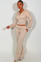 womens charcoal grey joggers and crop corset cinched waist hoodie tracksuit set two piece couture club womens