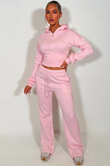 womens pink joggers and crop corset cinched waist hoodie tracksuit set two piece couture club womens