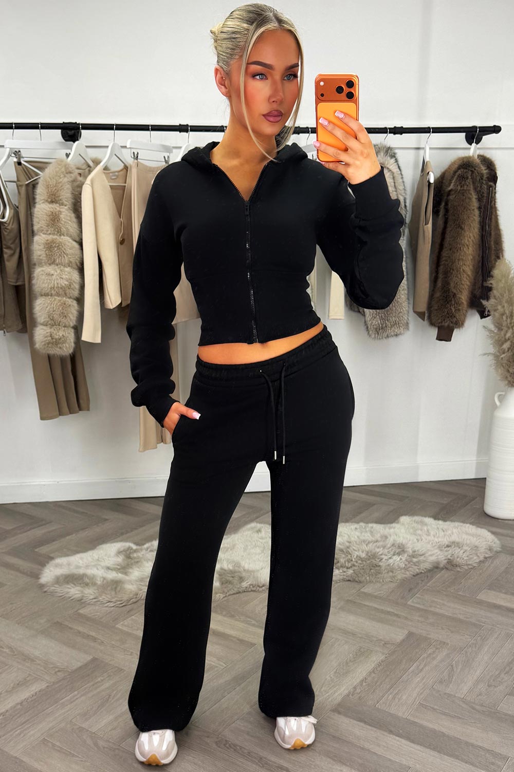 womens crop corset hoodie and joggers casual loungewear co ord set airport outfit cinched waist styledup