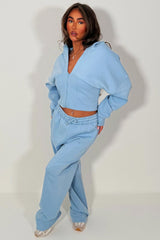 corset hoodie and joggers tracksuit co rod set sky blue for womens styledup