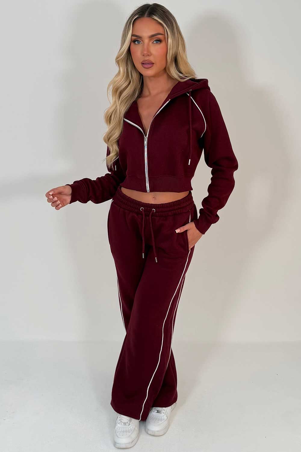 womens zara burgundy tracksuit set uk