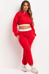 womens tracksuit crop hoodie and joggers set