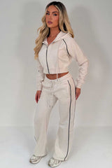 womens brown joggers and hoodie tracksuit set two piece travel in outfit oat marl styledup uk
