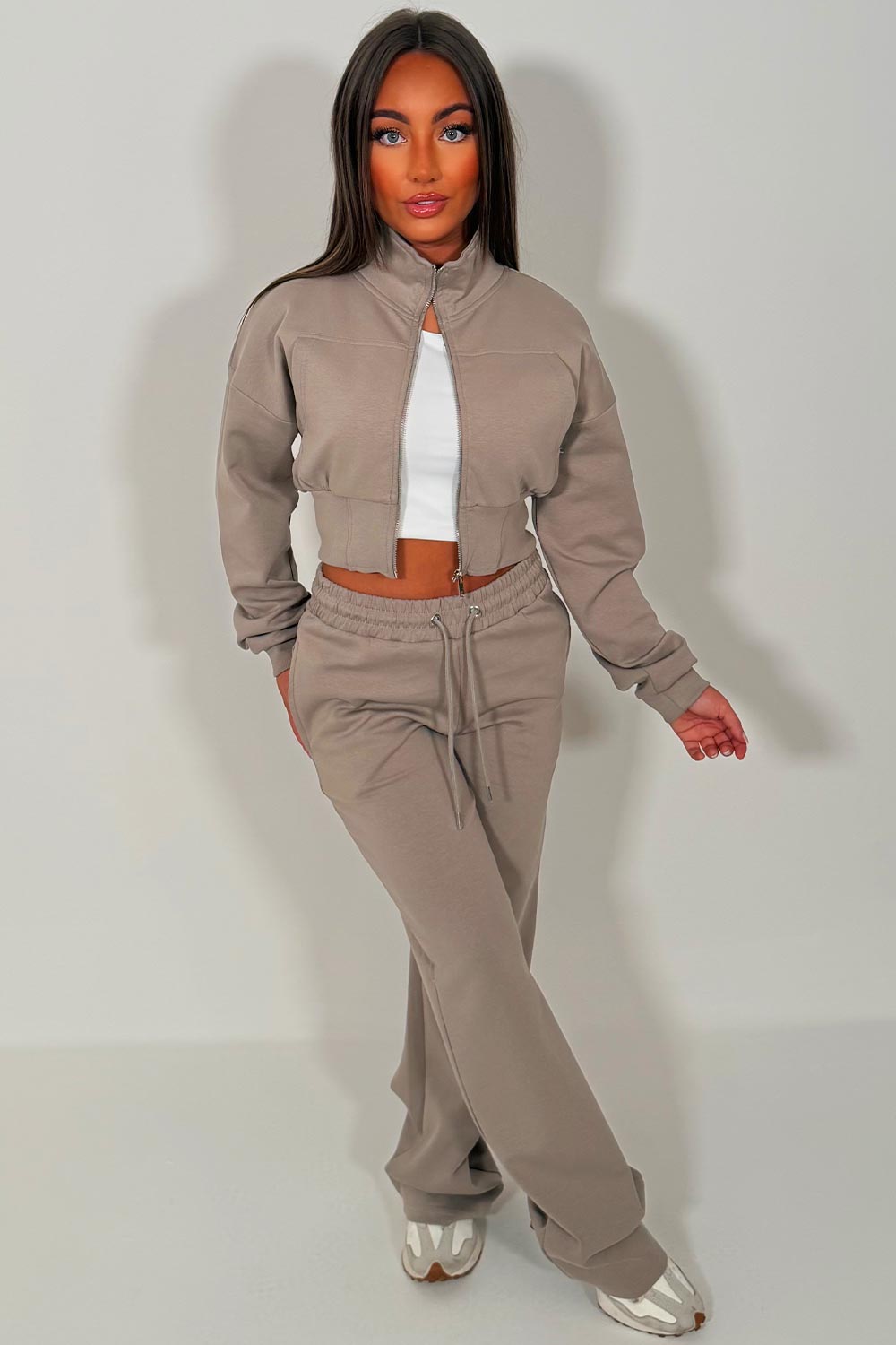 womens wide leg joggers and crop sweatshirt tracksuit co ord holiday airport outfit styledup