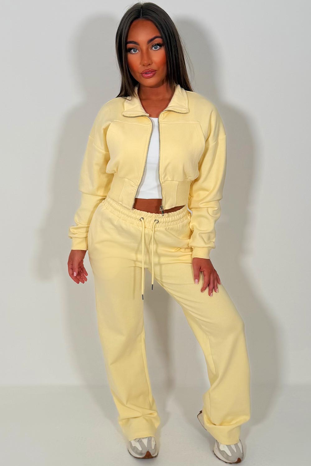 womens wide leg joggers and crop sweatshirt tracksuit co ord holiday airport outfit styledup