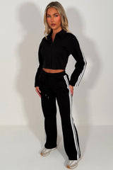 womens zip up sweatshirt and wide leg joggers with side stripes  two piece tracksuit co ord set styledup white fox 